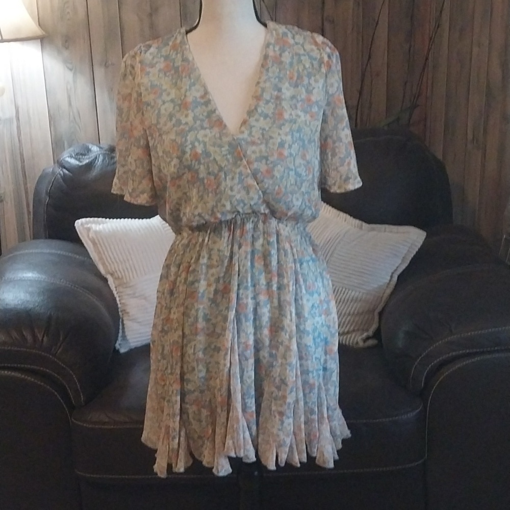 Mittoshop Blue Floral Lined Dress Size M